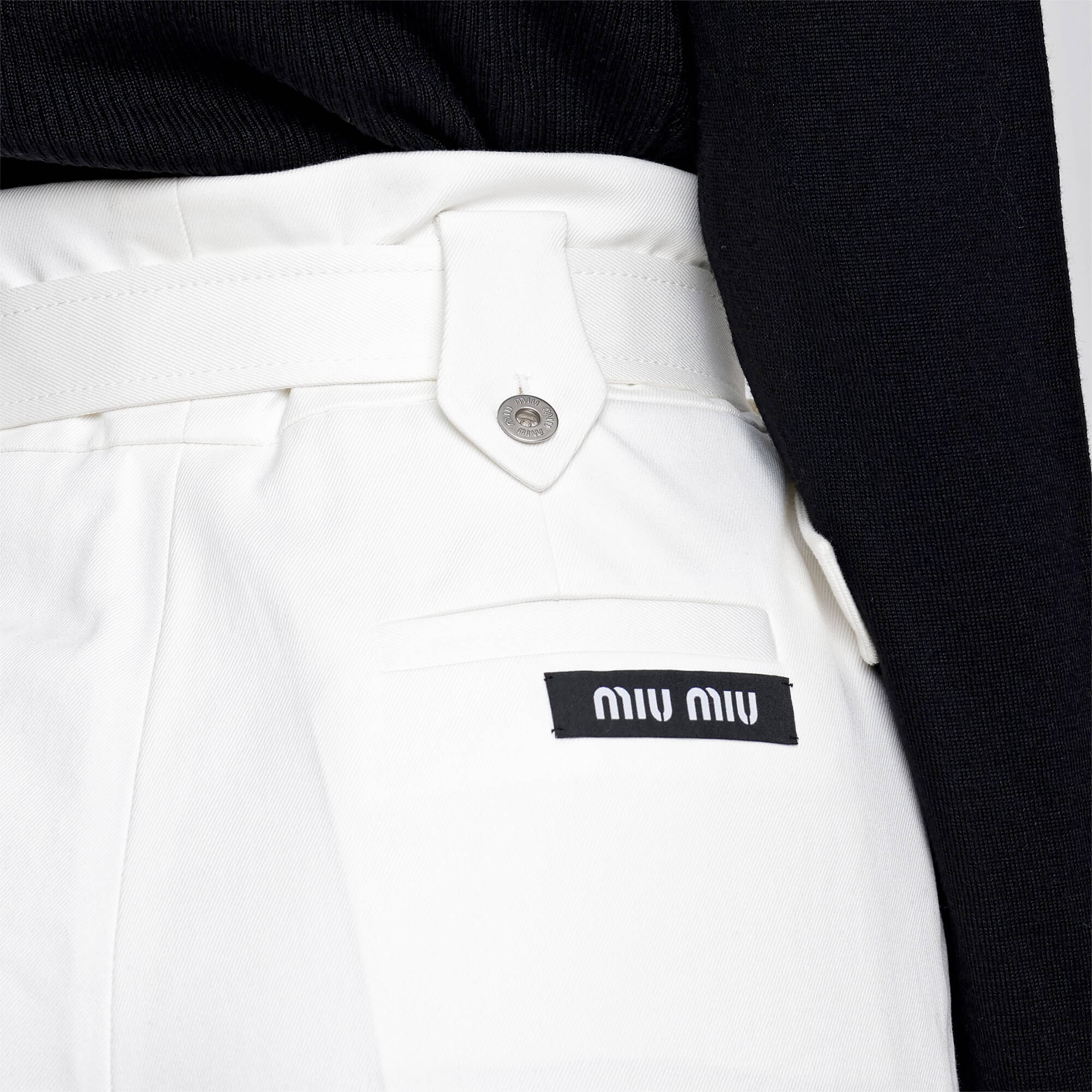 Miu Miu - White Cotton Button Fastening Flared Pants With Adjustable Belt